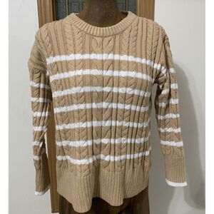 Philosophy Petite Cable Knit Sweater Women’s Size Small Brown White